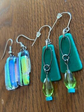 Handmade Turquoise & Blue Glass Drop Earrings